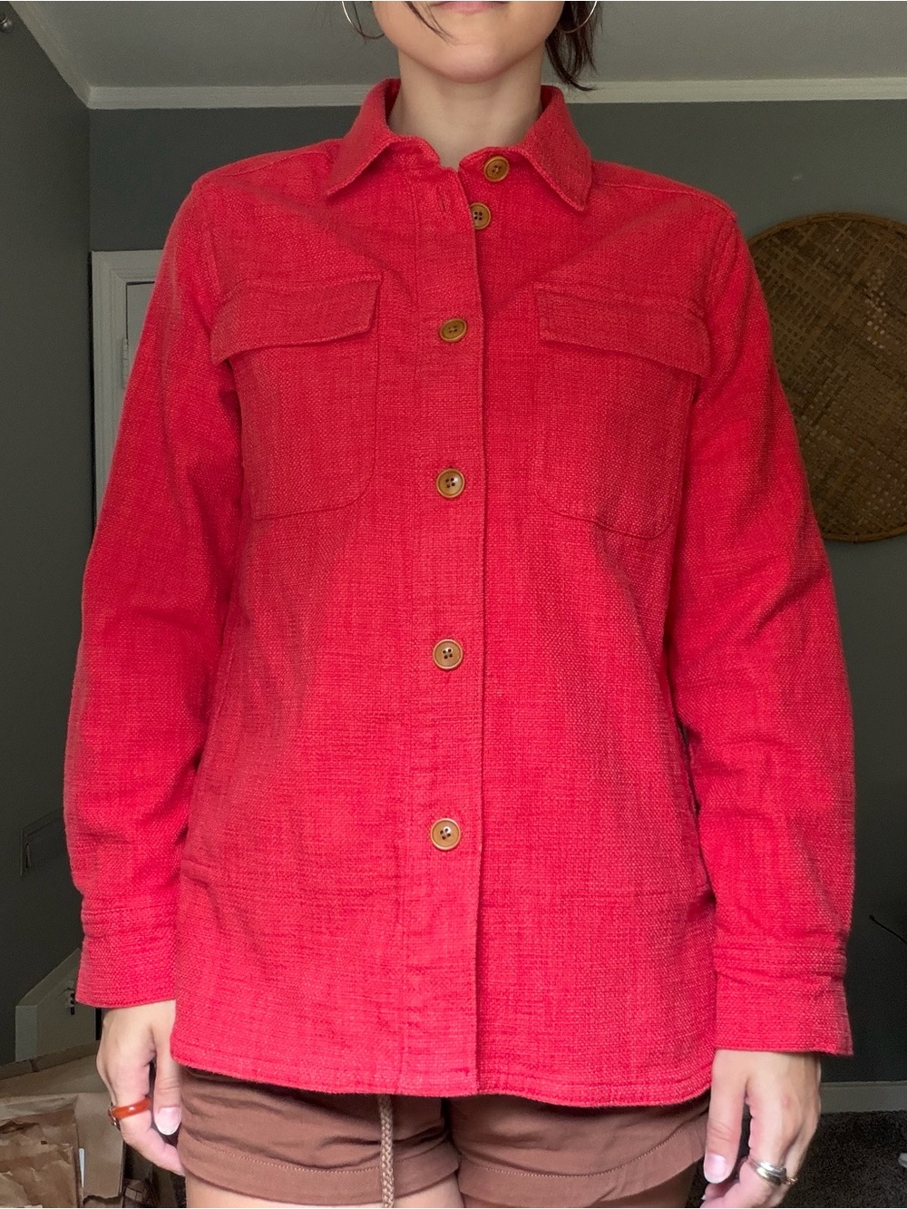 Banana Republic Red Button-Front Lightweight Shirt Jacket